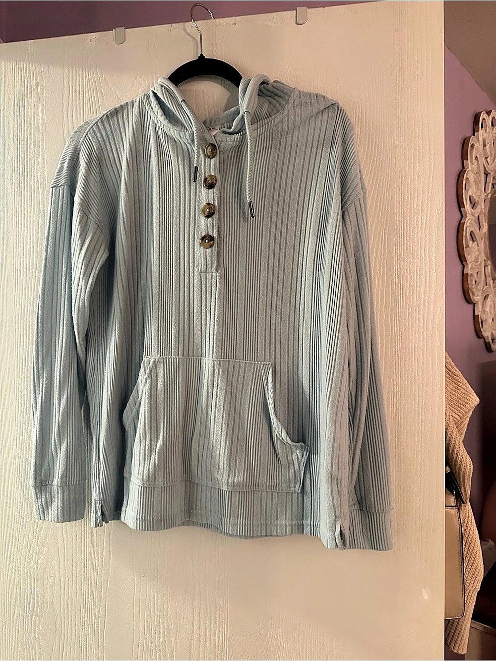 SERRA Ribbed Pullover Hoodie in Blue Size Small